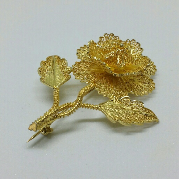 VTG sterling vermeil Portuguese filigree brooch - Picture 3 of 8